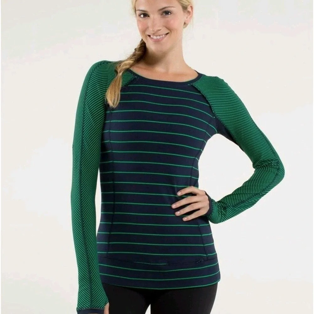 Lululemon Full Tilt‎ Long Sleeve Slalom Stripe Inkwell/Hyper Stripe Womens Sz 6